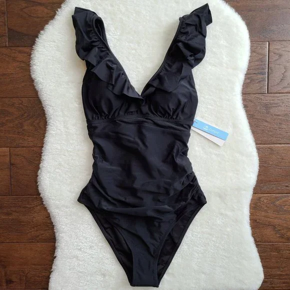NWT Black Ruffle One Piece Cupshe Swim Suit - Picture 4 of 11